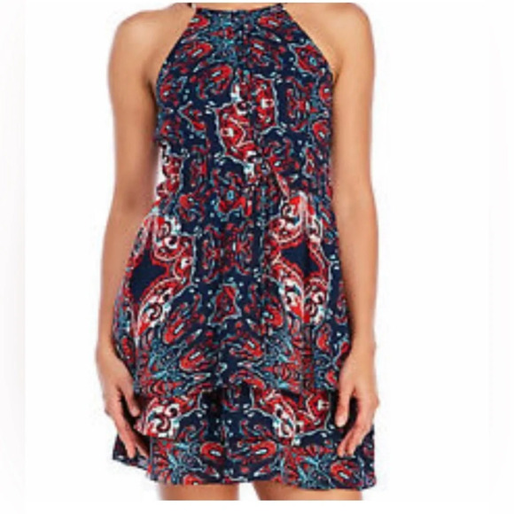 PARKER Paisley Halter Fit And Flare Dress Multi color size Small 100% Silk - Picture 1 of 14